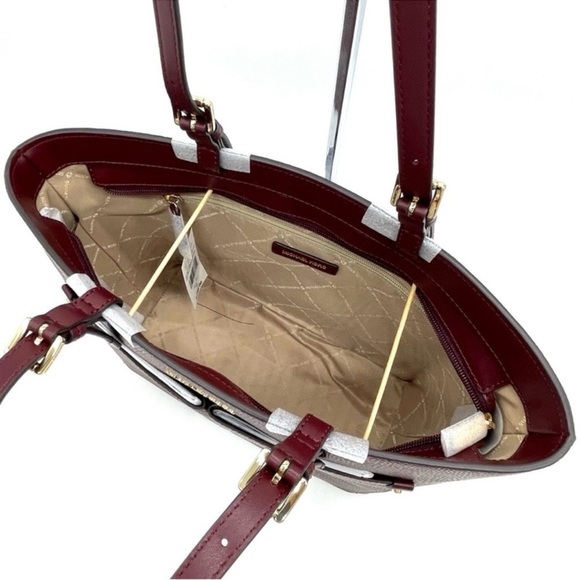 Michael Kors Jet Set Medium Pocket Tote Bag Ruby Red Leather - Picture 7 of 11